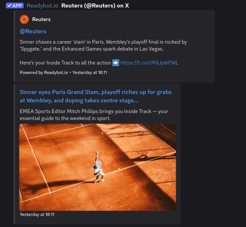 Rich feed embed example from Bluesky, also available with Twitter (X)