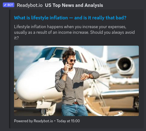 Screenshot of an RSS feed notification in Discord from Readybot.io