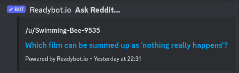 A Reddit post notification from Readybot posted in a Discord channel