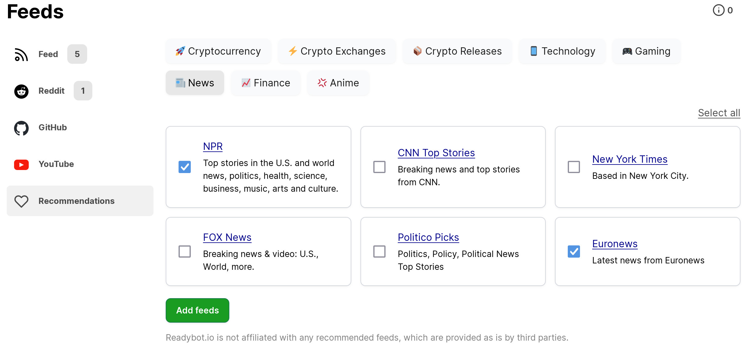 Readybot Recommendations screenshot