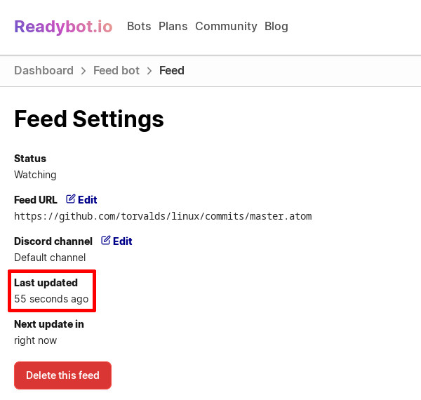 Feed dashboard screenshot