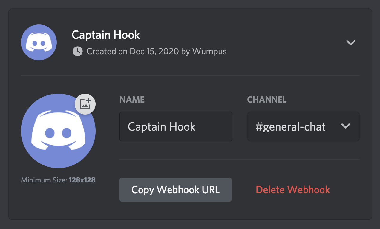 Discord Webhook Settings Screenshot