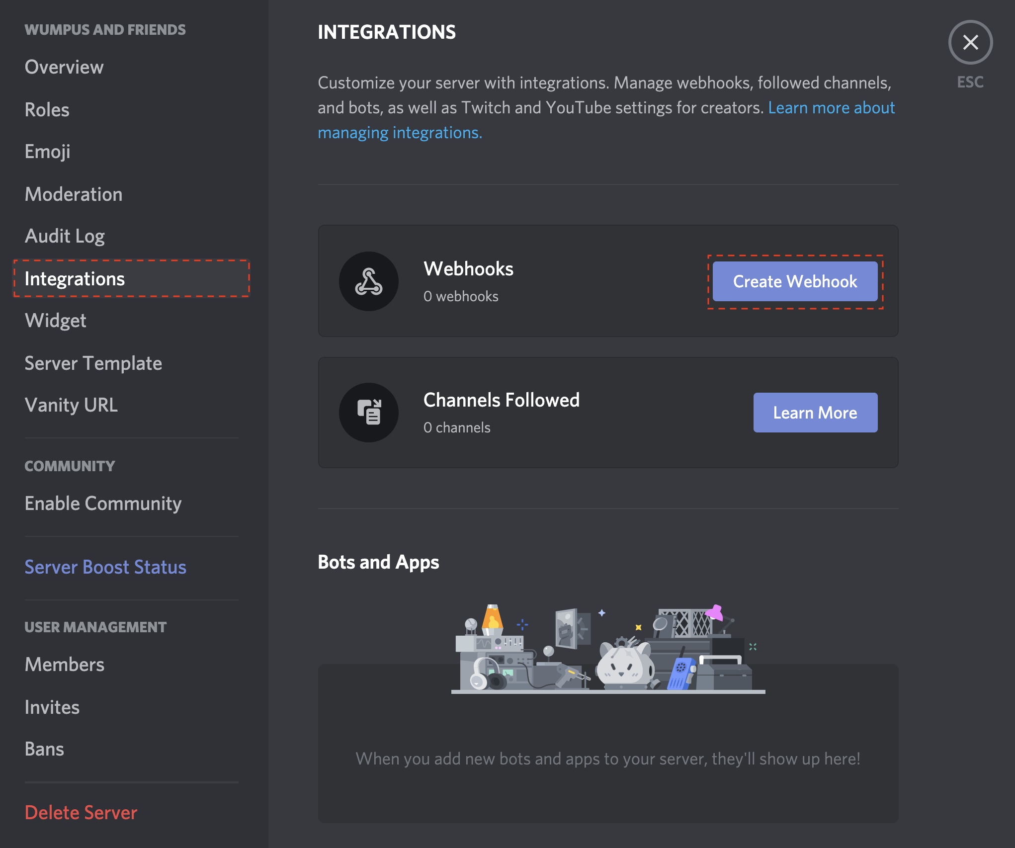 Discord Integrations Webhook Screenshot