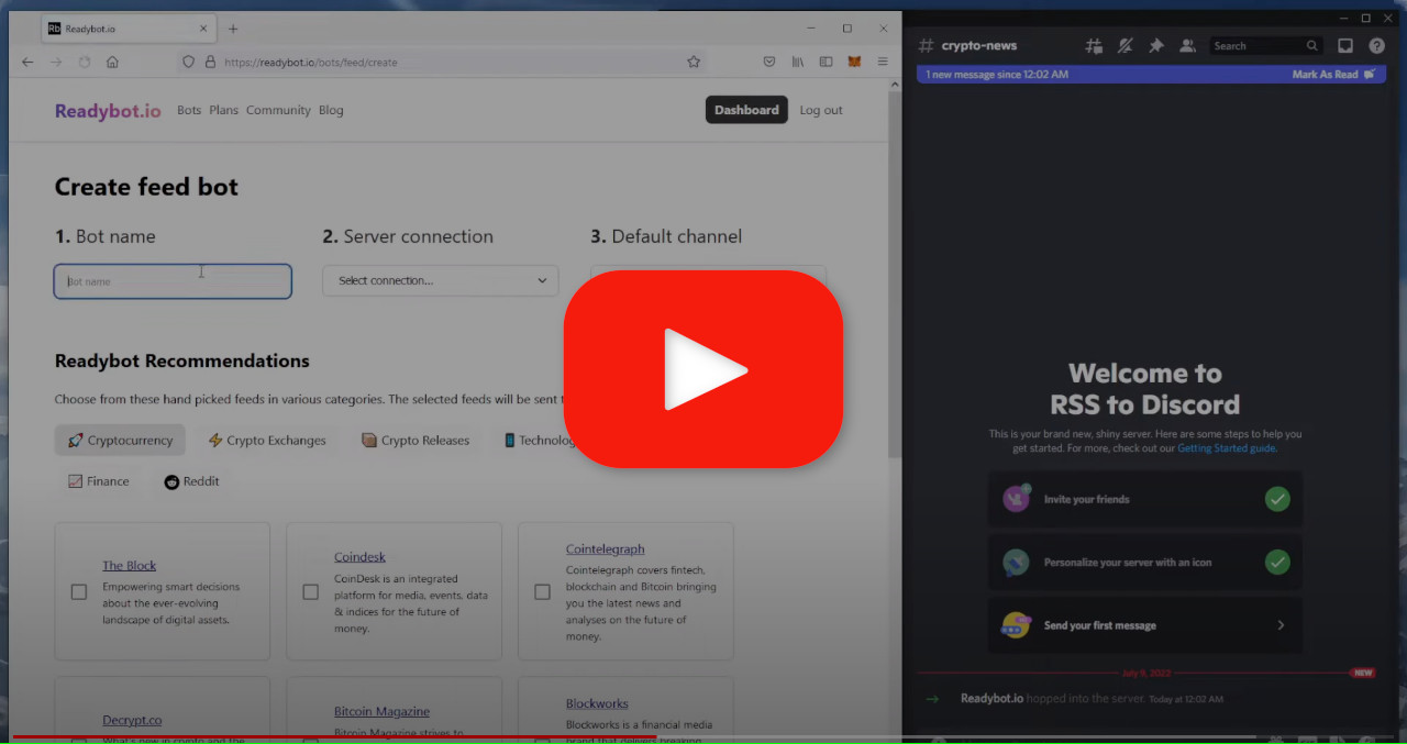 Watch the Readybot RSS bot setup tutorial on YouTube